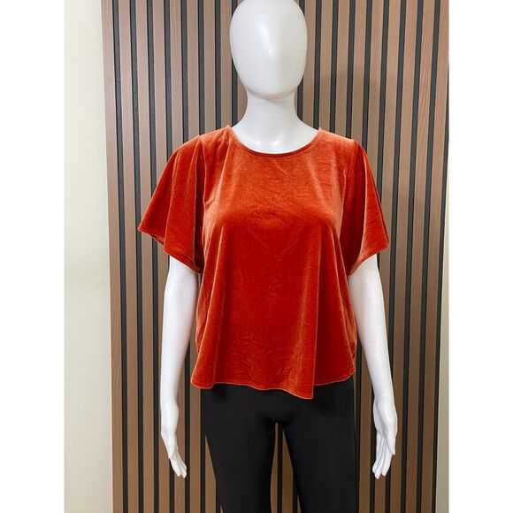 Madewell Women’s M Orange Blouse Top Velvet Tee Holiday Flowy Stretch Fall Boho - Picture 1 of 10